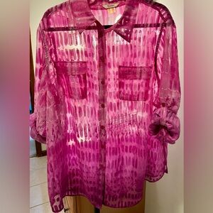TanJay sheer pink button up blouse Size 22